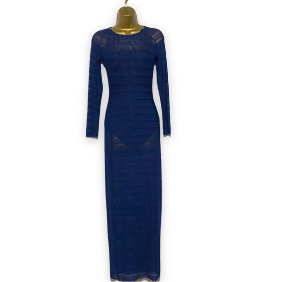Solace London Dress Navy Blue Maxi Long Semi Sheer Party Xmas Size 8 Bodycon - Picture 14 of 14